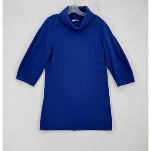 COS Blue Wool Cotton Blend Cowl Neck 3/4 Sleeve Sweater Dress Sz XS